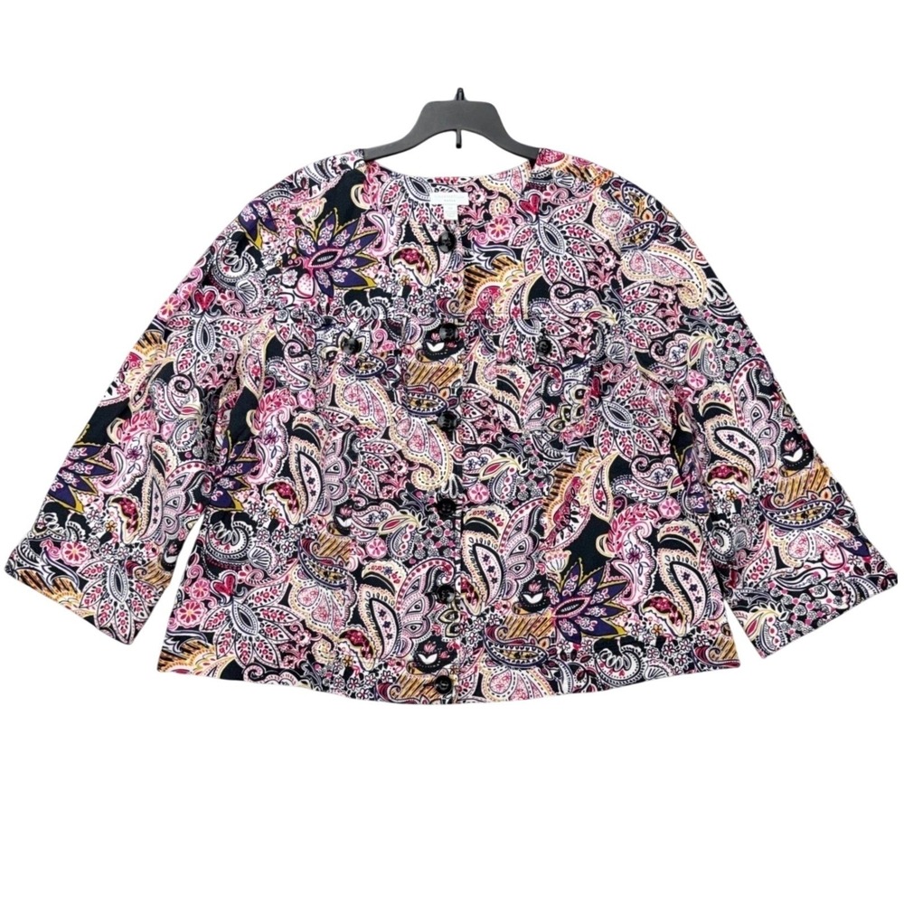 Y2K‎ Charter Club Paisley Print Woman 2X Button Front Long Sleeve Lined Jacket